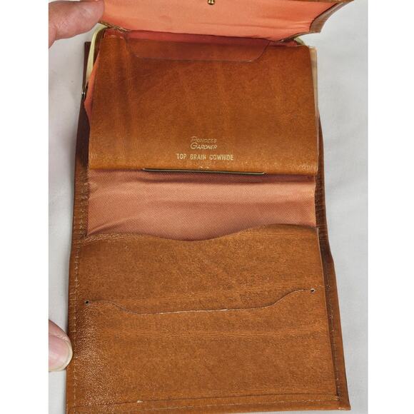PRINCESS GARDNER VINTAGE WOMENS BROWN TOPGRAIN LEATHER BIFOLD COIN PURSE WALLET - Picture 5 of 11